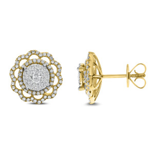18KT 1.00 CT Diamond Floral Cluster Stud Earrings 18KT 1.00 CT Diamond Floral Cluster Stud Earrings