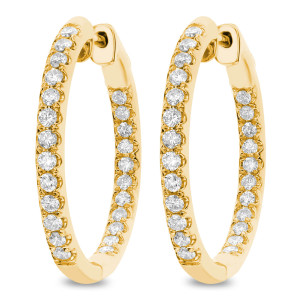 18KT 1.00 CT Diamond Inside Outside Hoop Earrings 18KT 1.00 CT Diamond Inside Outside Hoop Earrings
