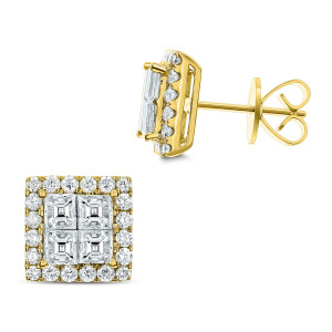 18KT 2.16 CT Diamond Square Cluster Earrings 18KT 2.16 CT Diamond Square Cluster Earrings
