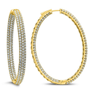 18KT 9.25 CT Diamond Three Row Inside Outside Hoop Earrings 18KT 9.25 CT Diamond Three Row Inside Outside Hoop Earrings