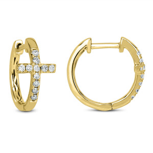 18KT 0.35 CT Diamond Cross Hoop Earrings 18KT 0.35 CT Diamond Cross Hoop Earrings