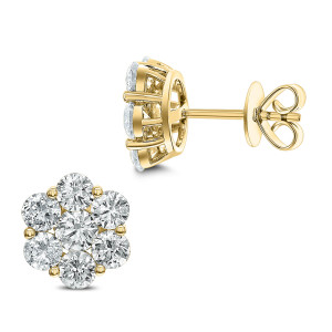 18KT 3.14 CT Diamond Floral Cluster Stud Earrings 18KT 3.14 CT Diamond Floral Cluster Stud Earrings