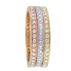18KT 1.15 CT Diamond Tri-Color Band Set 18KT 1.15 CT Diamond Tri-Color Band Set
