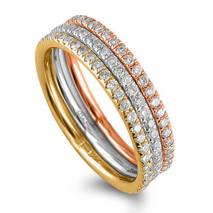 18KT 1.22 CT Diamond Tri-color Band Set 18KT 1.22 CT Diamond Tri-color Band Set