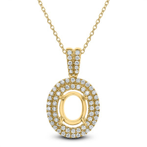 18KT 0.60 CT Diamond Double Halo Oval Pendant With Chain 18KT 0.60 CT Diamond Double Halo Oval Pendant With Chain