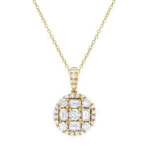 18KT .50 CT Diamond Round Cluster Pendant With Chain 18KT .50 CT Diamond Round Cluster Pendant With Chain