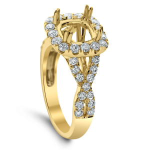 18KT 0.92 CT Halo Diamond Semi-Mount Twisted Ring 18KT 0.92 CT Halo Diamond Semi-Mount Twisted Ring