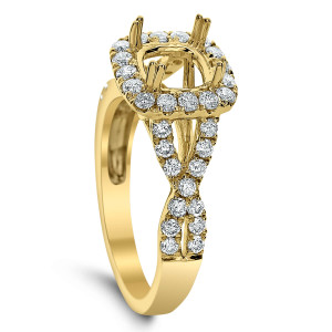 18KT 0.70 CT Halo Diamond Semi Mount Twisted Ring 18KT 0.70 CT Halo Diamond Semi Mount Twisted Ring