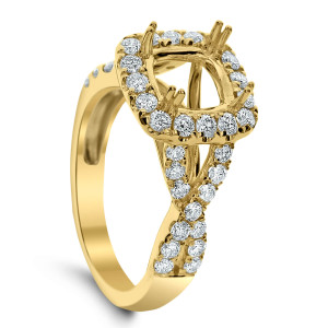 18KT 0.90 CT Halo Diamond Semi Mount Twisted Ring 18KT 0.90 CT Halo Diamond Semi Mount Twisted Ring