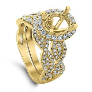 18KT 0.81 CT Halo Diamond Semi Mount Oval Ring Set 18KT 0.81 CT Halo Diamond Semi Mount Oval Ring Set