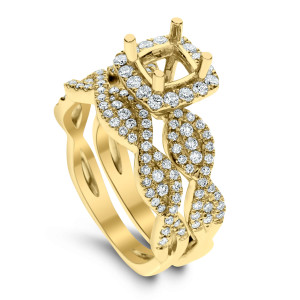 18KT 0.78 CT Halo Diamond Semi Mount Square Ring Set 18KT 0.78 CT Halo Diamond Semi Mount Square Ring Set