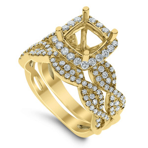 18KT 0.80 CT Halo Diamond Semi Mount Twisted Ring Set 18KT 0.80 CT Halo Diamond Semi Mount Twisted Ring Set