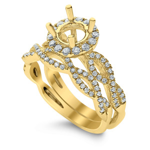 18KT 0.58 CT Halo Diamond Semi Mount Twisted Round Ring Set 18KT 0.58 CT Halo Diamond Semi Mount Twisted Round Ring Set