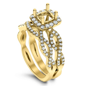 18KT 0.55 CT Halo Diamond Semi Mount Twisted Square Ring Set 18KT 0.55 CT Halo Diamond Semi Mount Twisted Square Ring Set