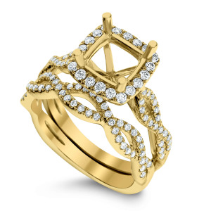 18KT 0.60 CT Halo Diamond Semi Mount Twisted Square Ring Set 18KT 0.60 CT Halo Diamond Semi Mount Twisted Square Ring Set