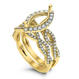 18KT 0.63 CT Halo Diamond Semi Mount Twisted Marquise Ring Set 18KT 0.63 CT Halo Diamond Semi Mount Twisted Marquise Ring Set