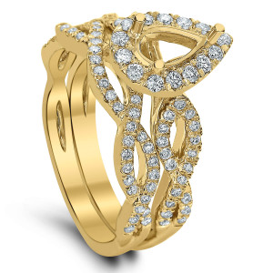 18KT 0.60 CT Halo Diamond Semi Mount Pear Ring Set 18KT 0.60 CT Halo Diamond Semi Mount Pear Ring Set