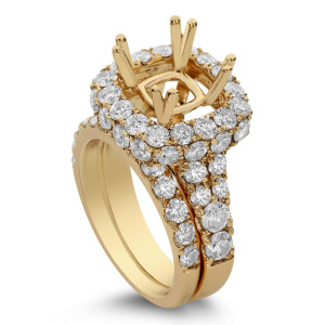 18KT 3.23 CT Halo Diamond Semi Mount Square Ring Set 18KT 3.23 CT Halo Diamond Semi Mount Square Ring Set